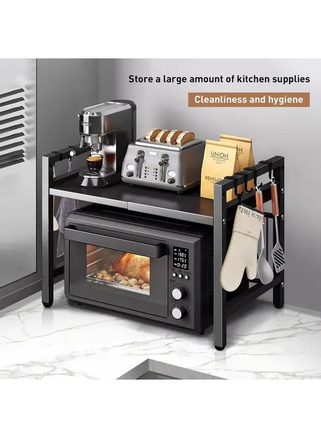 Black 2 Layer Heavy Duty Adjustable Microwave Stand Space Saving Countertop Organizer - Image 2